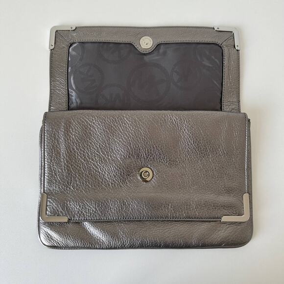Michael Kors Metallic Grey/Silver Leather Clutch - Picture 5 of 8